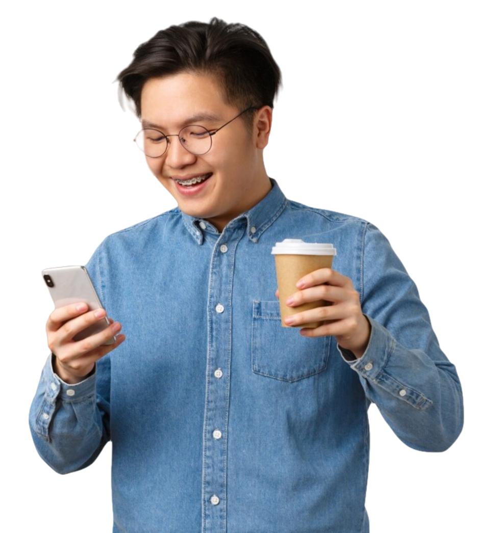 Person with phone and coffee